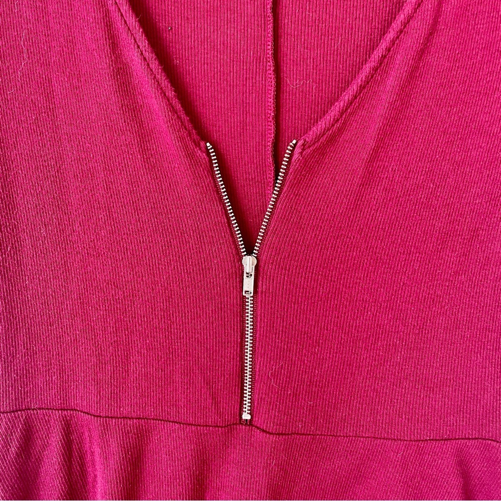Express | XS Ribbed Raspberry-Colored Zip Dress - Picture 3 of 5